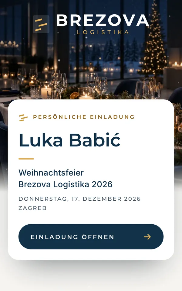 Titelseite der Einladung: Brezova Logistika